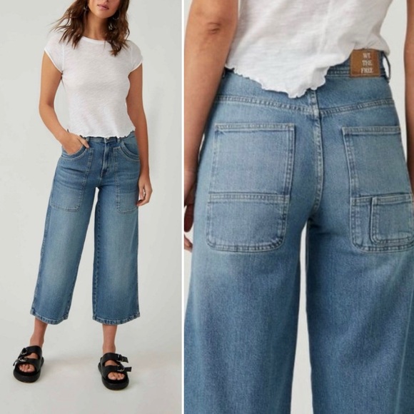 Free People Denim - Free People Piper Wide Leg Crop Jeans 27 Med Denim Wash Casual 90s Retro boho